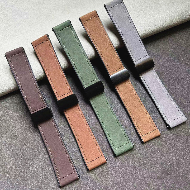 Wholesale Suitable for Major Brands of Crazy Horse Pattern Silicone Leather Strap Magnetic Buckle Pin Buckle Watch Strap