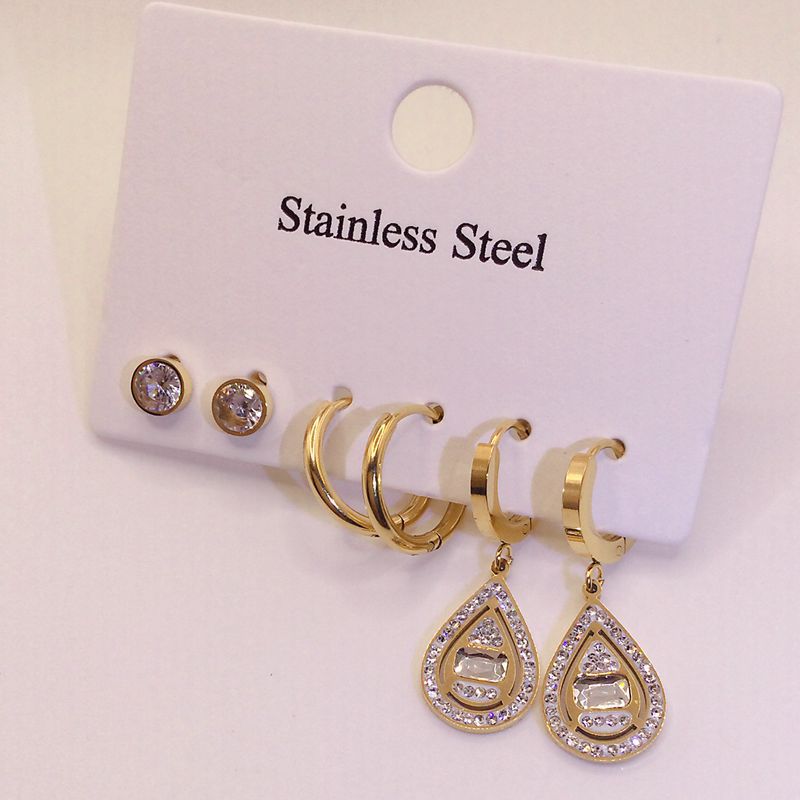 Wholesale Titanium Steel 6-piece Set with 3 Pairs of Water Drop Shaped Earrings Set