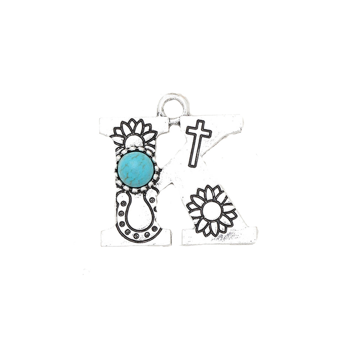 Wholesale of Western Wind Letter Natural Turquoise Alloy Letter Keychain Accessories