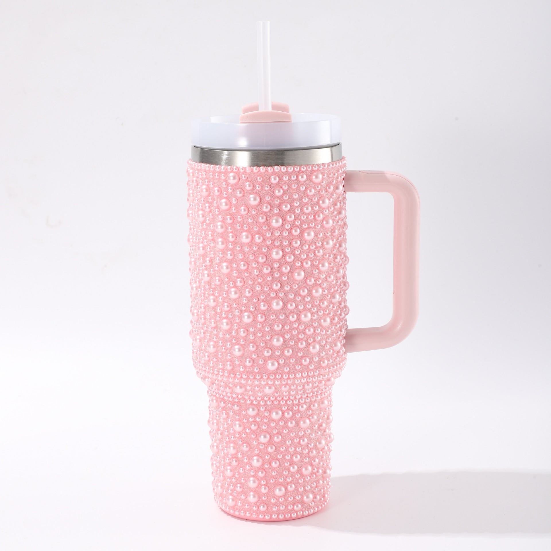 Wholesale Diamond pearl 40oz handle car cup 304 stainless steel cup with straw
