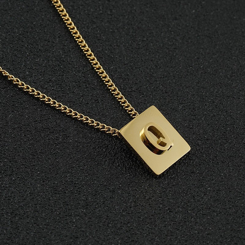Wholesale Titanium Steel 26 English Letters 18K Stainless Steel Square Necklace Clavicle Chain