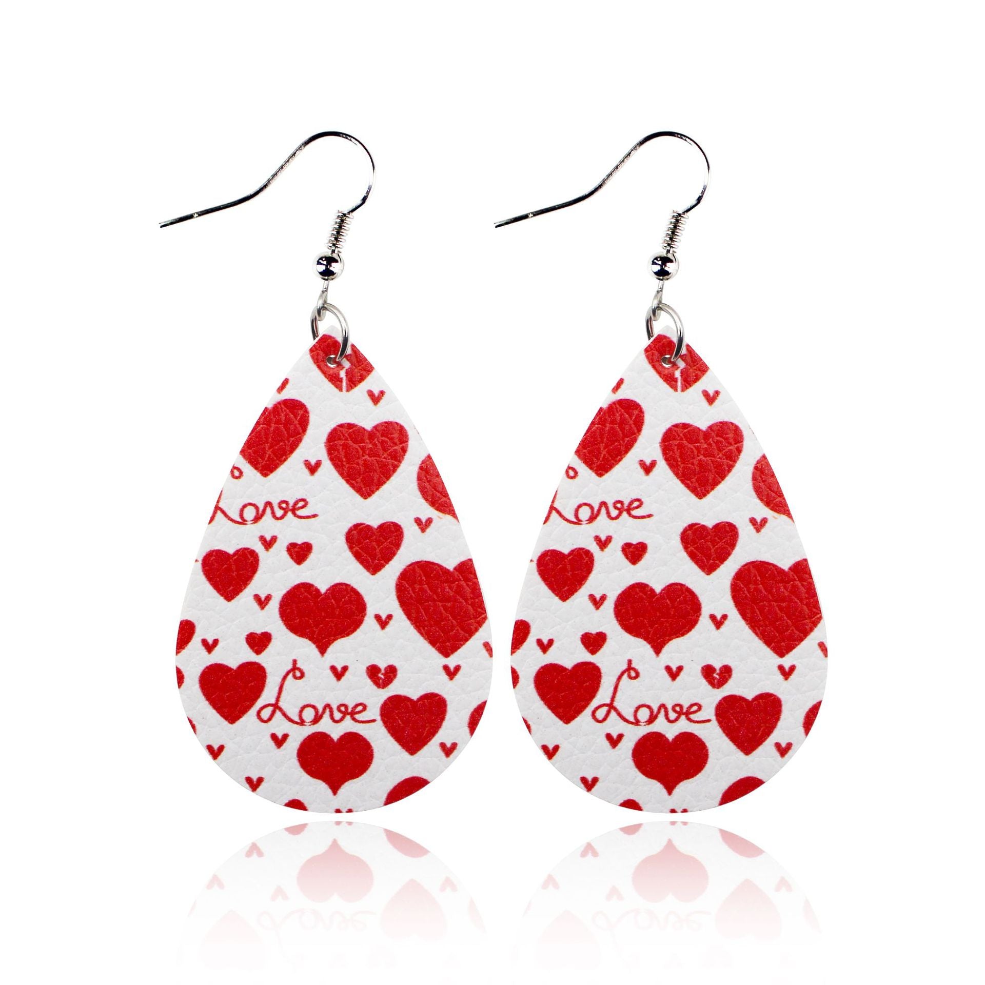 Wholesale Valentine's Day Love Romantic Polka Dot Stripe Printed Water Drop Leather Earrings