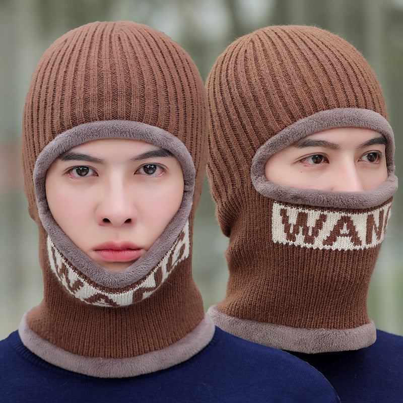 Wholesale winter thickened nylon warm men's scarf one-piece hat