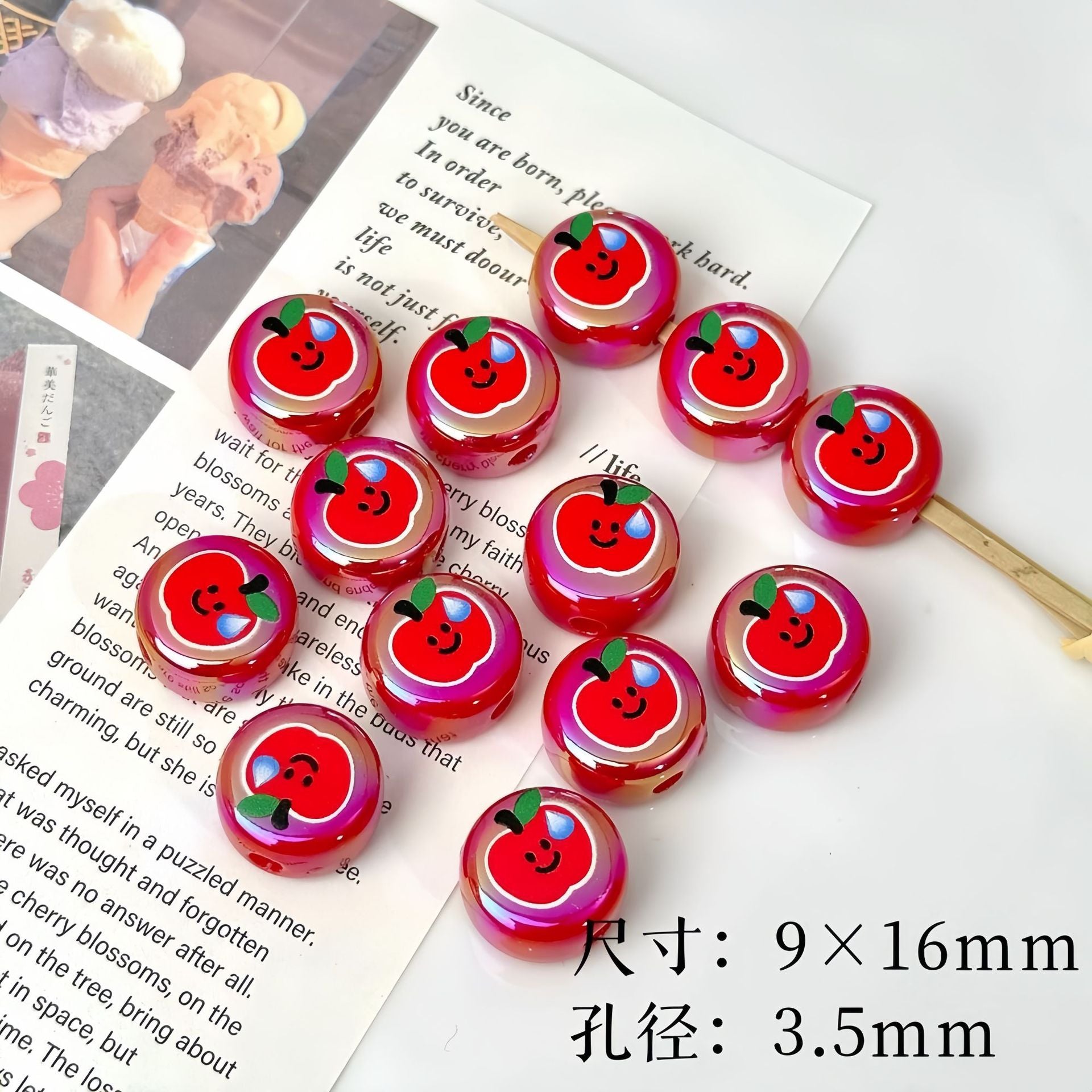 Wholesale 10pcs Acrylic Puppy Apple Square Beaded DIY Handmade Beade