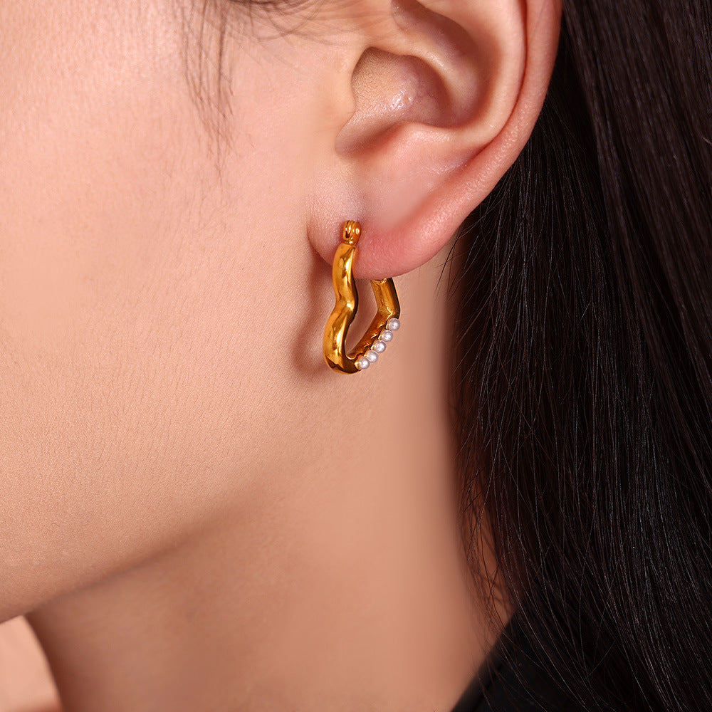 Wholesale Heart Shape Imitation Pearl Earrings Stainless Steel Gold Plated Earrings