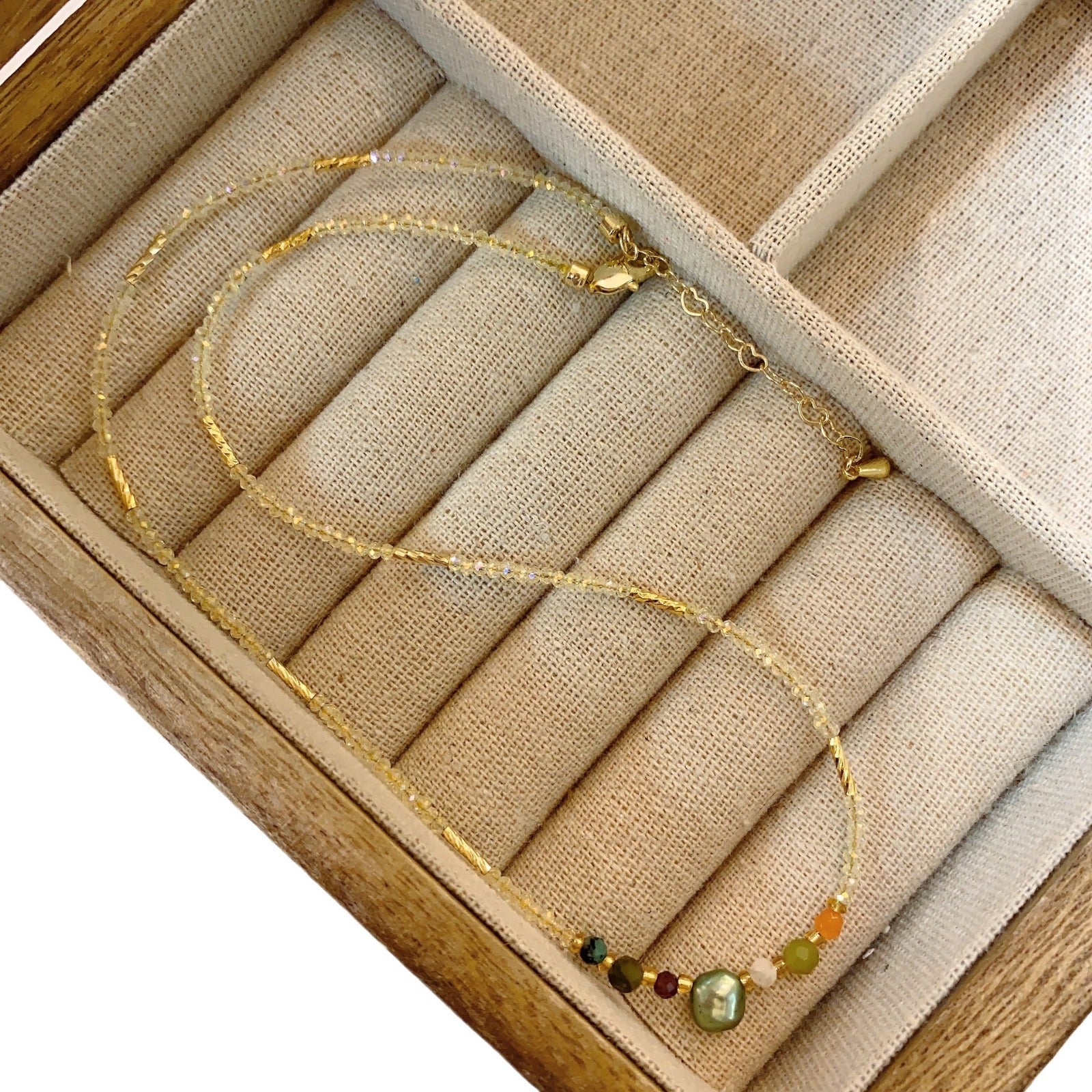 Wholesale Natural Stone Freshwater Pearl Colored Glass Beaded Necklace