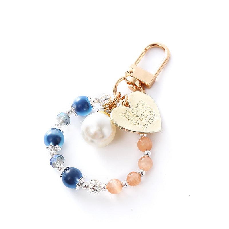 Wholesale Pearl Sugar Heart Agate Beaded Key Chain