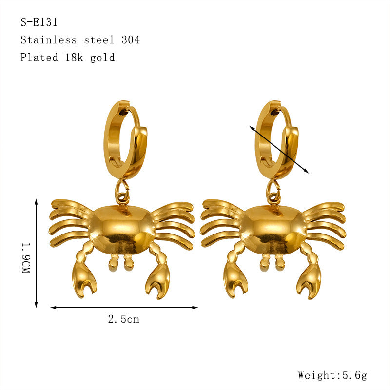 Wholesale Gold Turtle  Conch Starfish  Crab Pendant Titanium Steel Earrings