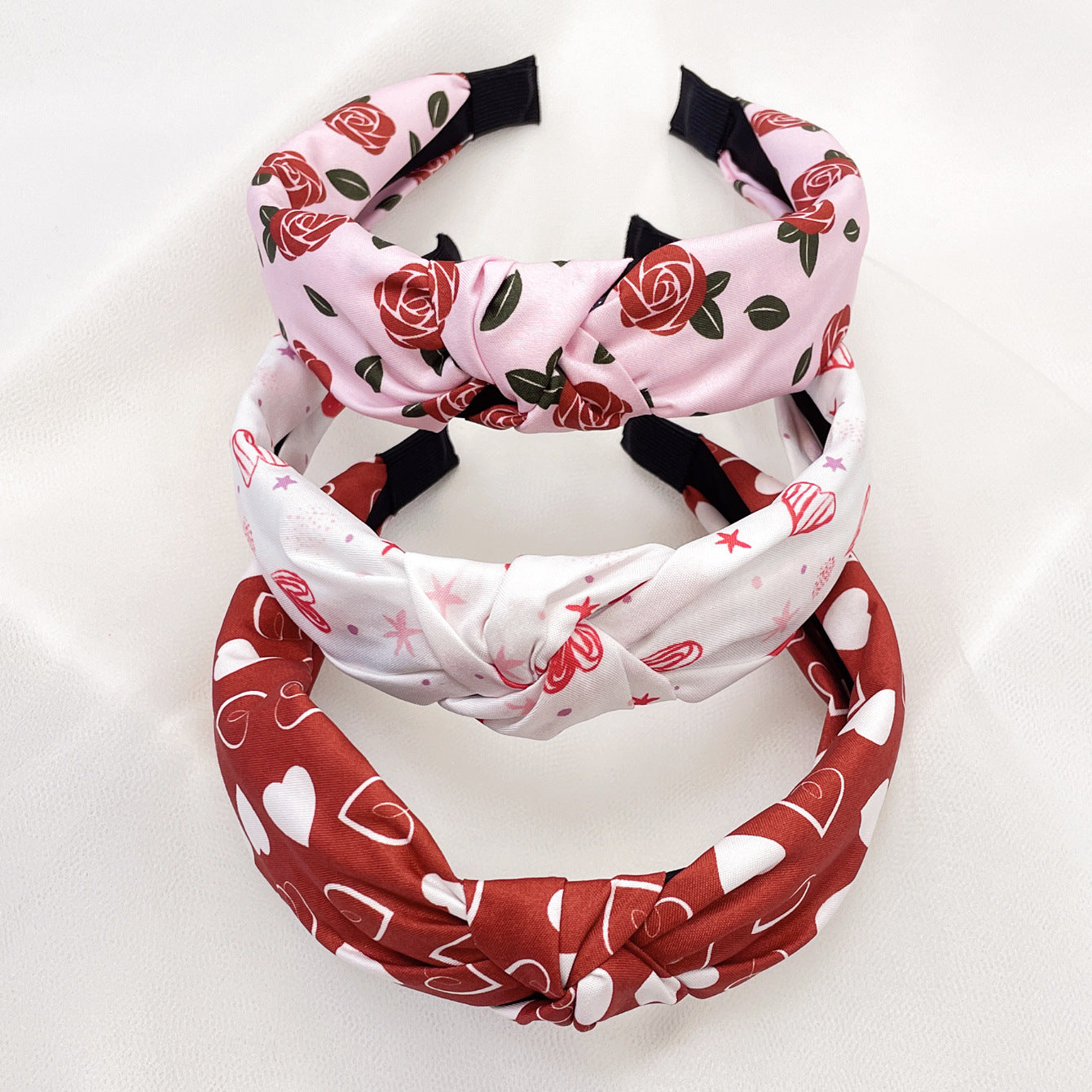 Wholesale Valentine's Day love flowers Leopard fabric knotted hair band hair accessories