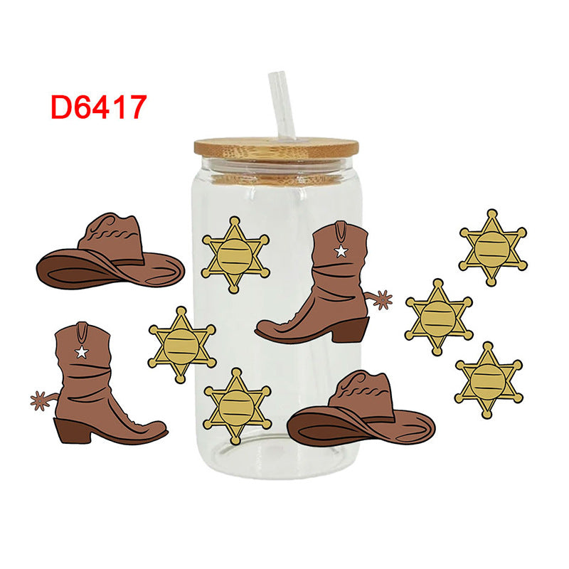 Wholesale Western style flower boots  16oz Cup UV DTF Wraps