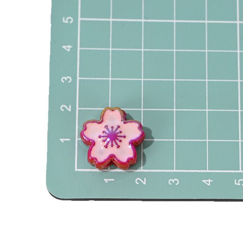 Wholesale 10pcs UV Colorful Double-sided Cherry Blossom Vertical Hole Acrylic Beads