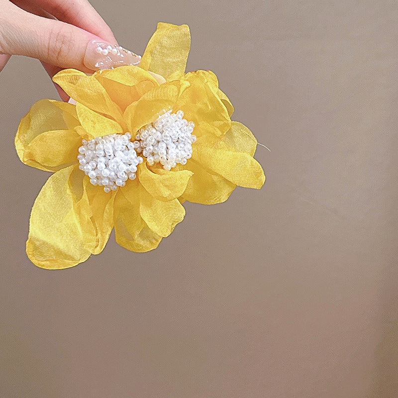 Wholesale Fabric flower super fairy handmade beaded fairy small fresh flower silver needle earrings