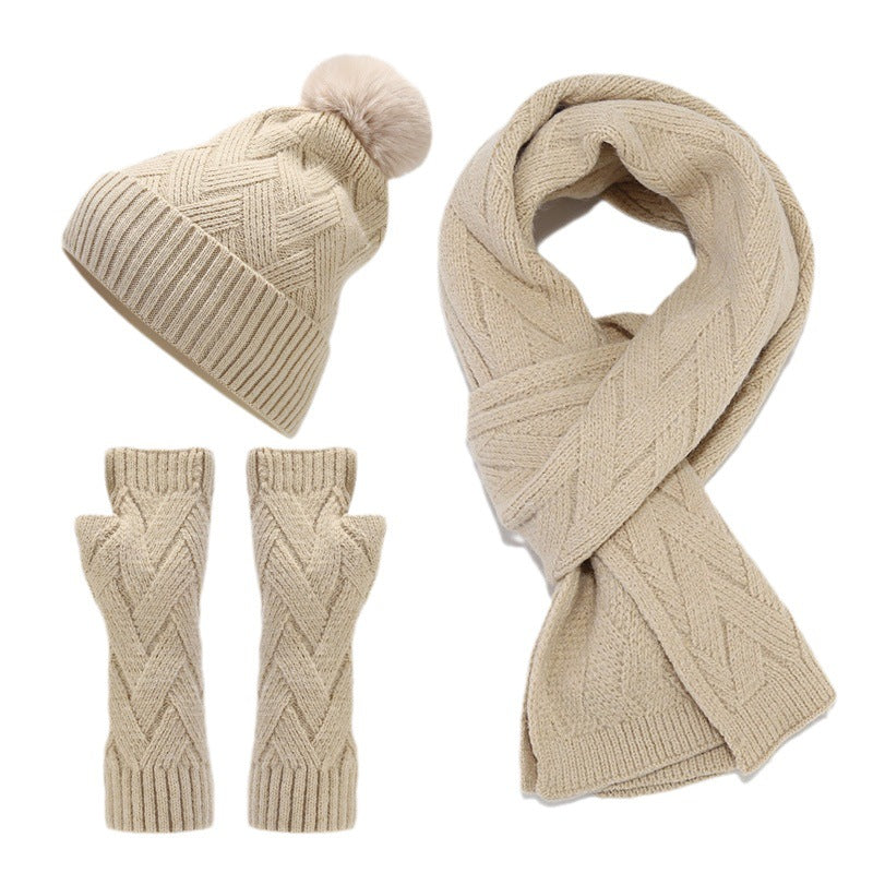 Wholesale Core Spun Yarn Autumn and Winter Outdoor Cold and Warm Hats Scarves Gloves Sets