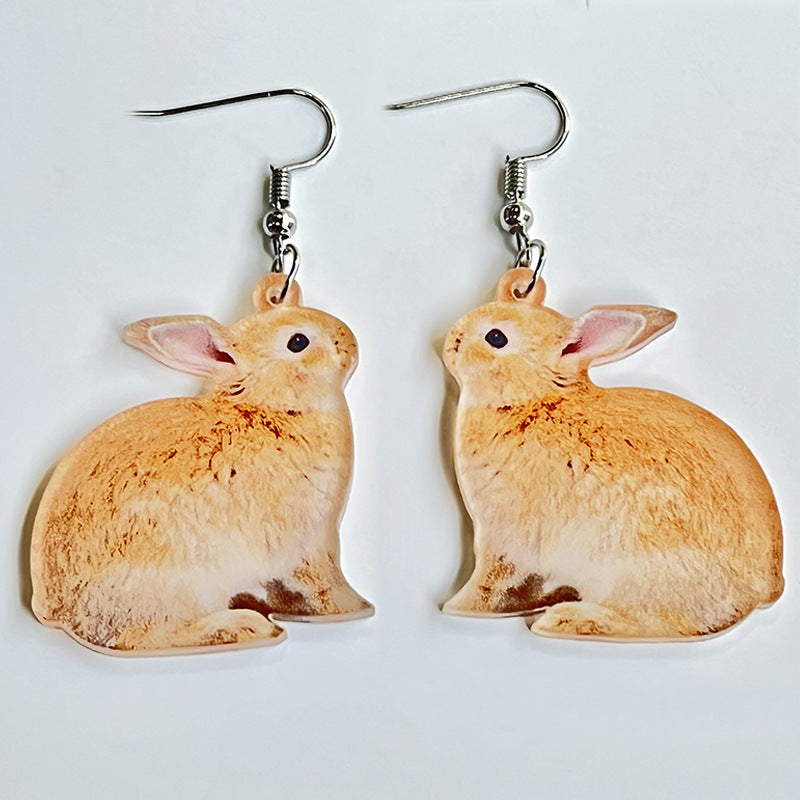 Wholesale Rabbit Flower Basket Cute Printed Easter Egg Chicken Spring Flower Earrings
