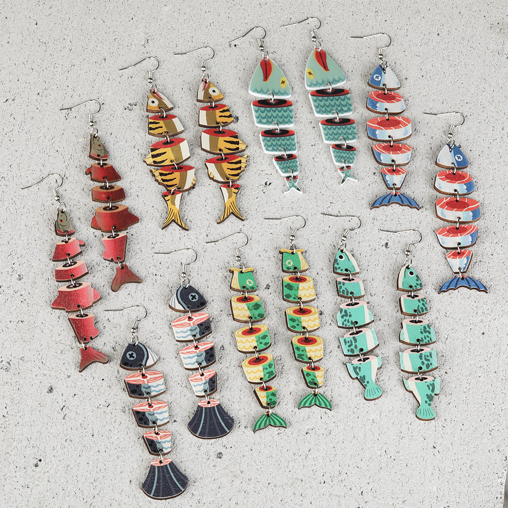 Wholesale Fish shaped multi segment connected earrings