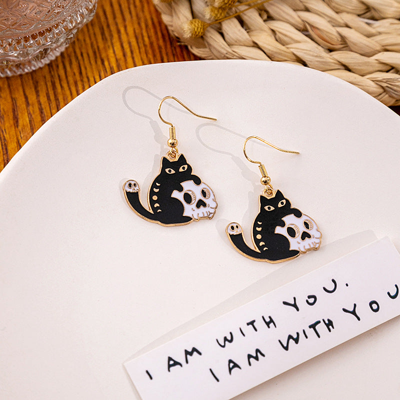 Wholesale Halloween Horror Funny Skull Creative Cat Sun Moon Earrings