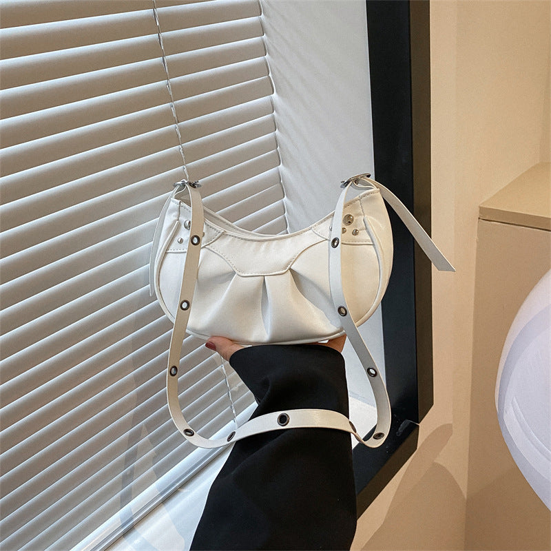 Wholesale Pink Folded Rivets PU Shoulder Messenger Bag