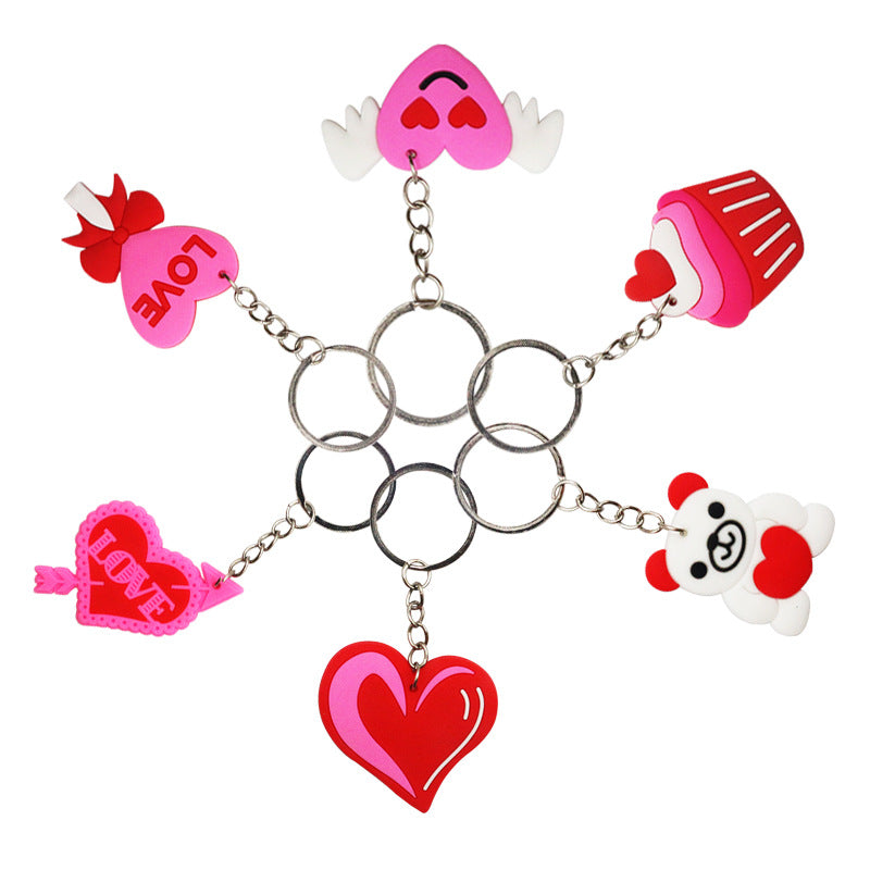 Wholesale 20pcs New PVC Love Heart Valentine's Day Keychain