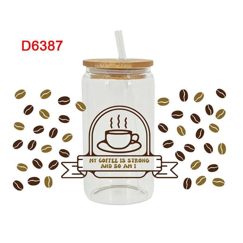 Wholesale Brown Cartoon Cute Coffee Theme 16oz Cup UV DTF Wraps