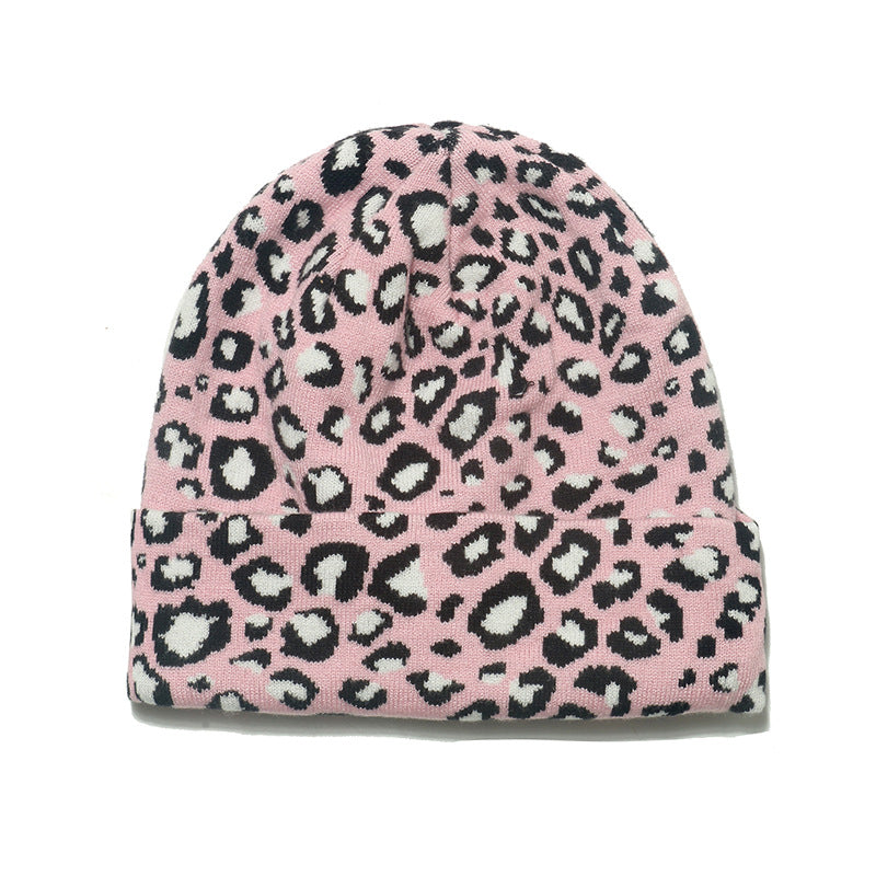 Wholesale Autumn and Winter Cycling Ear Hats Leopard Knitted Acrylic Beanie