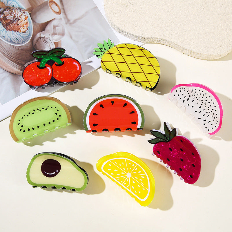 Wholesale PVC Korean Style Fruit Hair Clips Cute Lemon Strawberry Claw Clip For Everyday Styling Gift