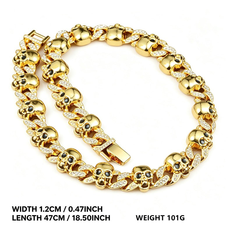 Wholesale Trendy Black Cuban Necklace And Bracelet Set With Rhinestones Zinc Alloy Jewelry Accessory For Everyday Wear