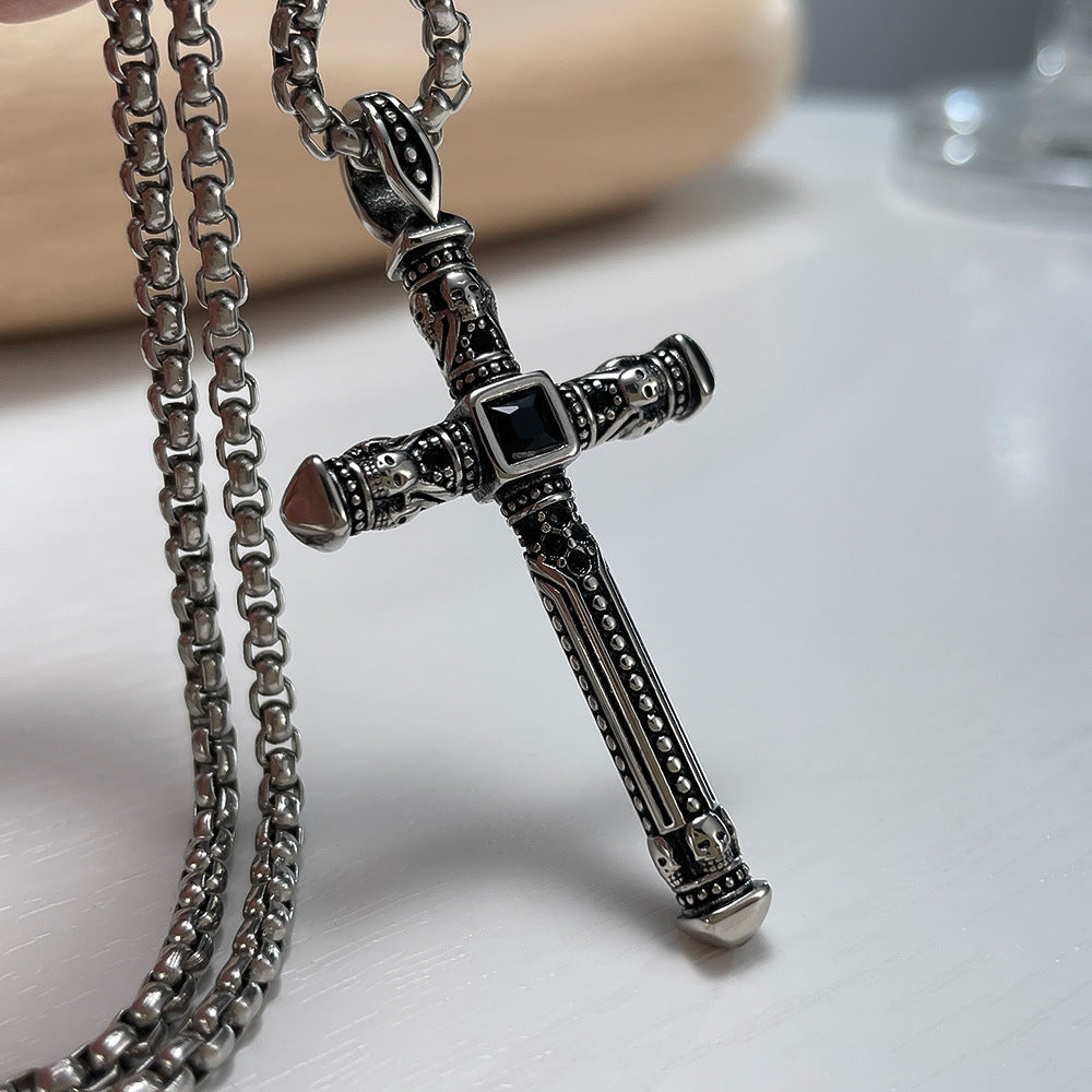 Wholesale Vintage Cross Titanium Steel Pendant Stainless Steel Punk Style Necklace