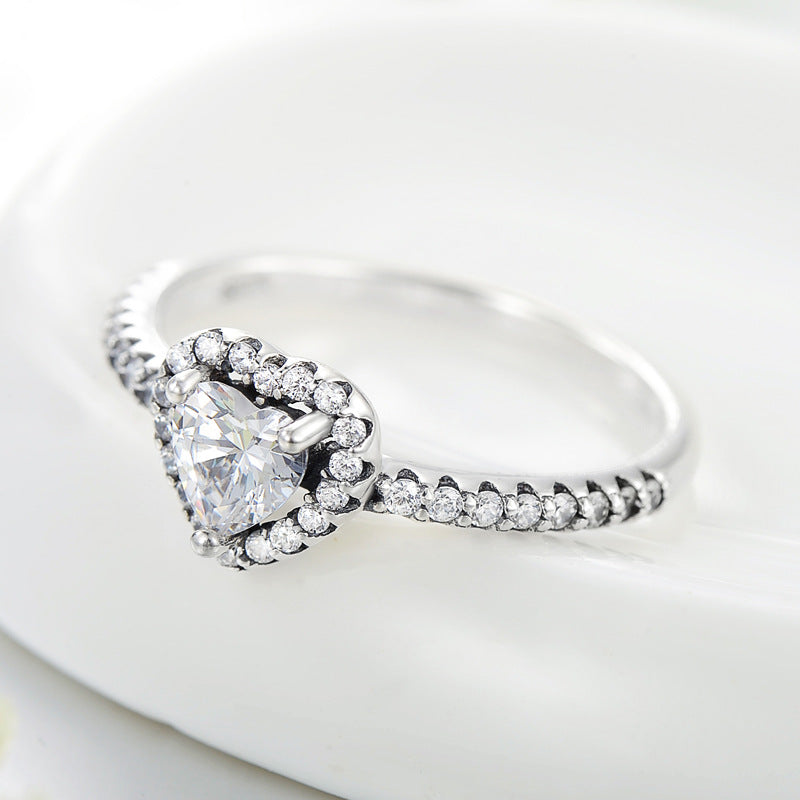 Wholesale Valentine's Day Pure Silver Micro Set Zircon Heart Ring