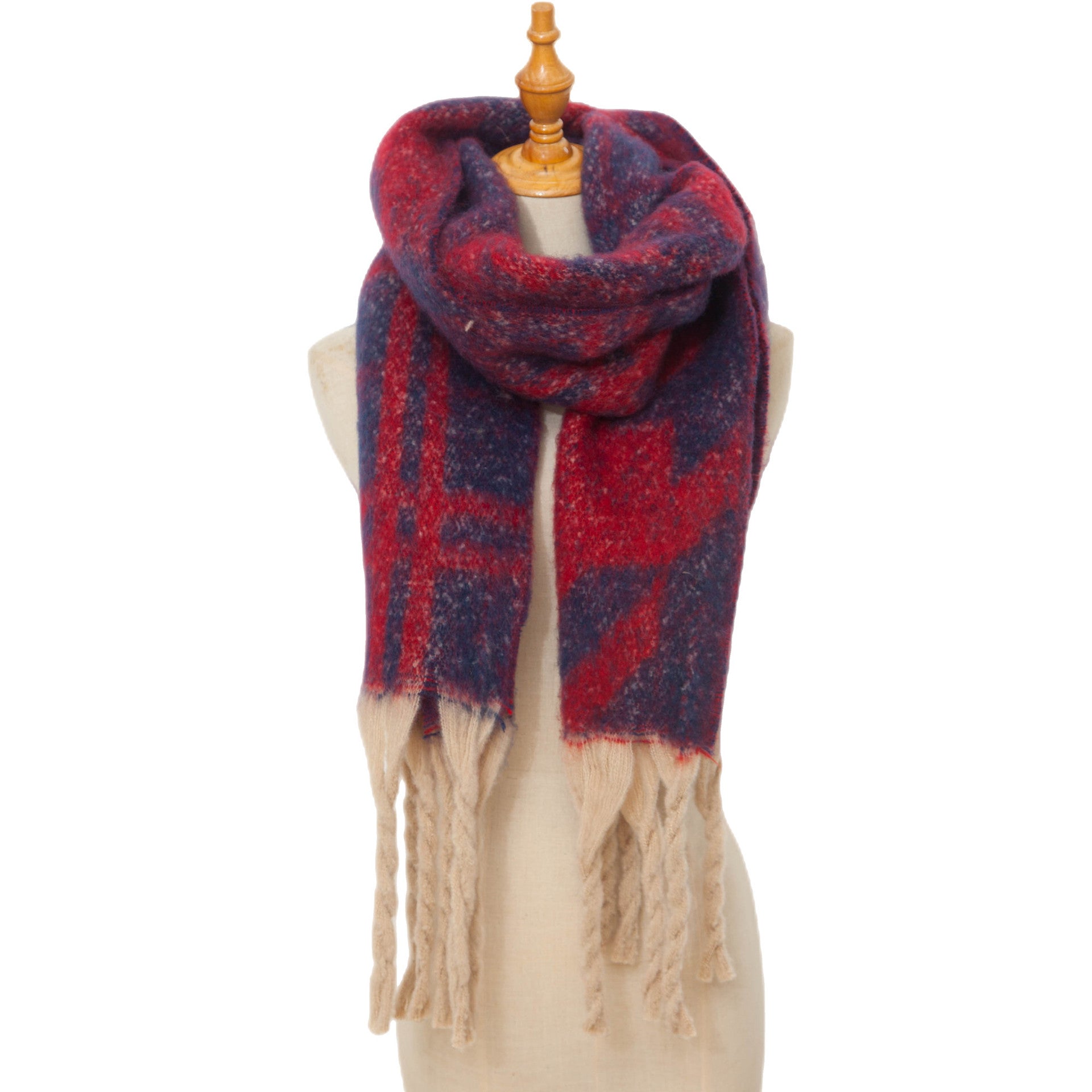 Wholesale Autumn and Winter Bouclé Jacquard Thick Fringed Houndstooth Scarf