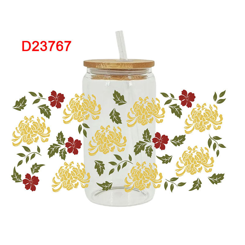 Wholesale colorful flowers 16oz Cup UV DTF Wraps