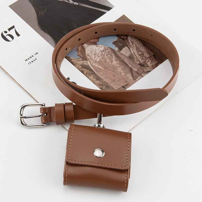 Wholesale Belt bag integrated genuine leather waist hanging headphone bag