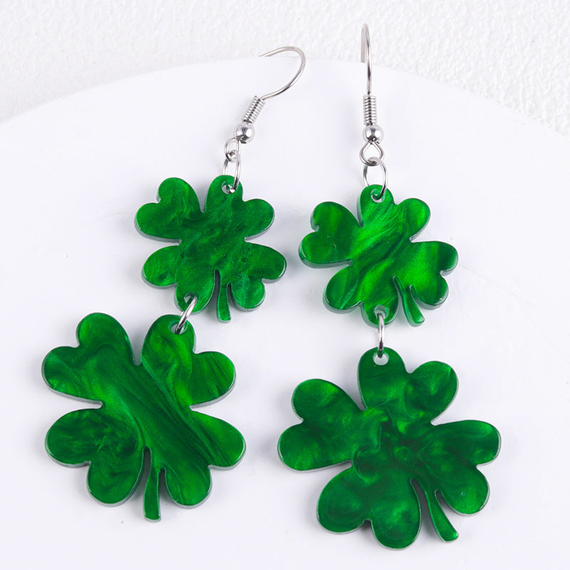 Wholesale Shamrock  St.  Patrick Glitter Lucky Grass  Acrylic Earrings