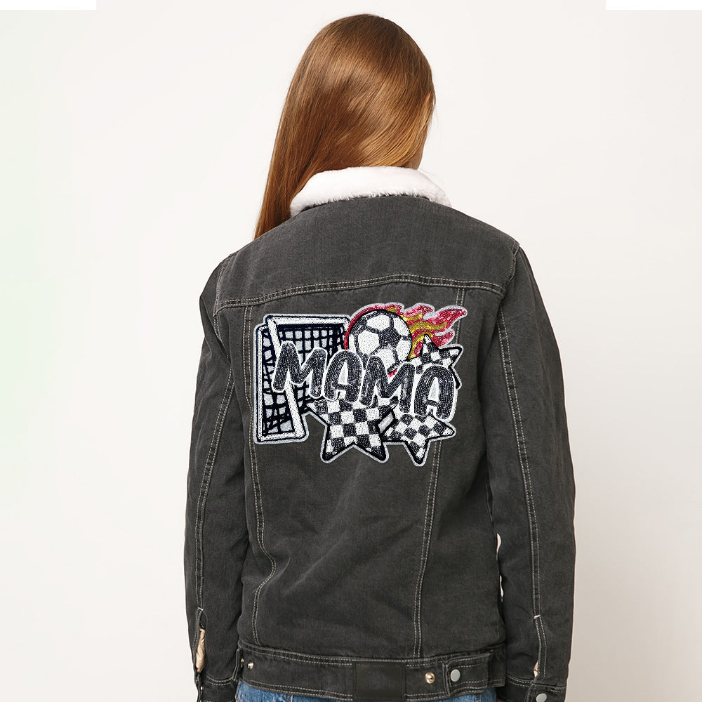 Wholesale Polyester Embroidered Football Patch With Sequins Iron On Applique For Coats Modern Boutique Accessory