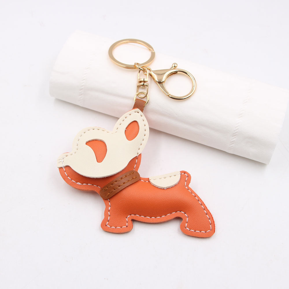 Wholesale Handmade French Bulldog Artificial Leather Keychain Bag Charm Pendant Decorative Accessory For Bags Keys Luggage