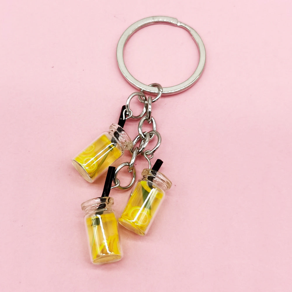 Wholesale Simulation Fruit Juice Keychain Small Glass Juice Cup Bag Key Small Pendant