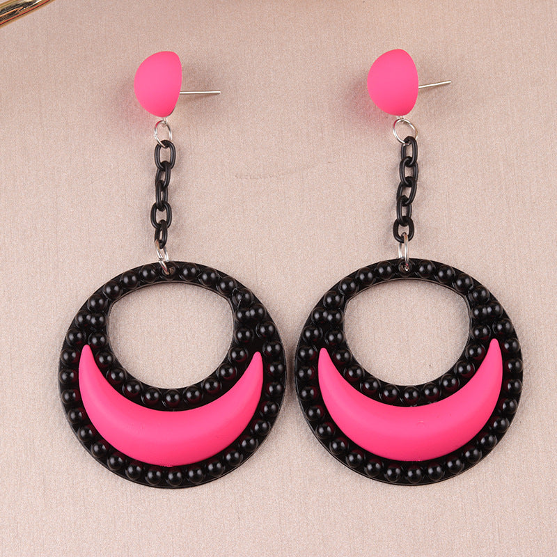 Wholesale Exaggerated Candy Color Three-Dimensional Crescent Acrylic Earrings
