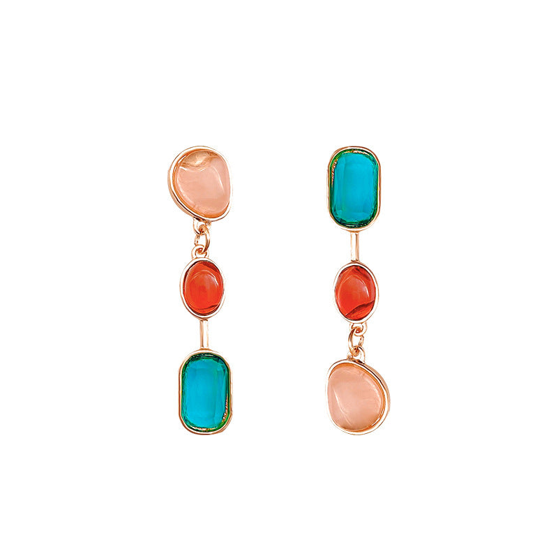 Wholesale S925 silver needle asymmetric  female contrast color earrings