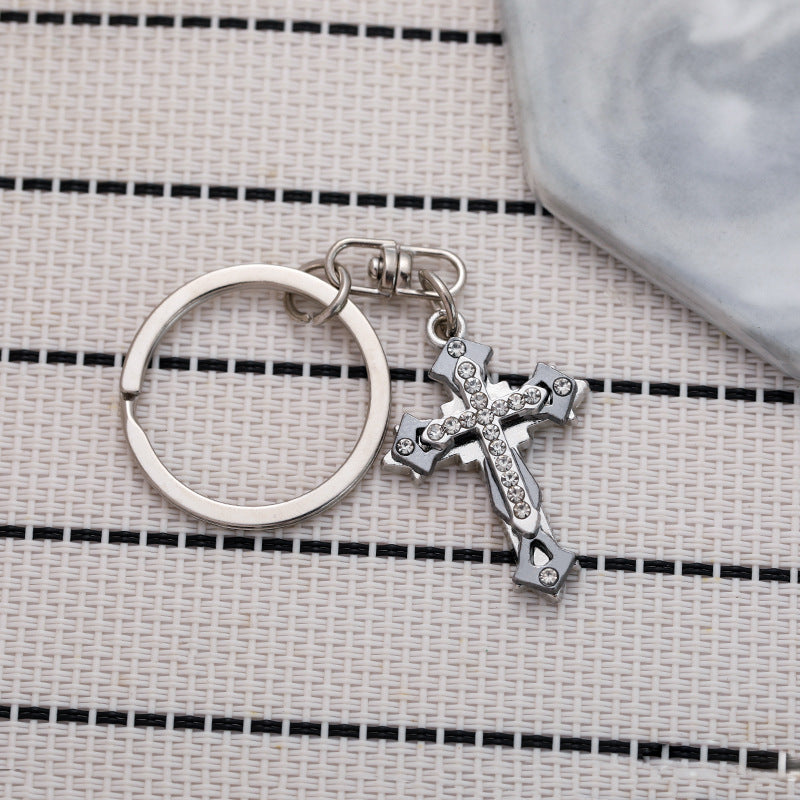 Wholesale Diamond Three-layer Stitching Cross KeyChain