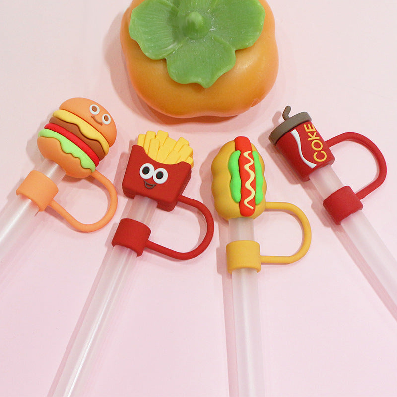 Wholesale 10mm cartoon soft gel food series straw cap