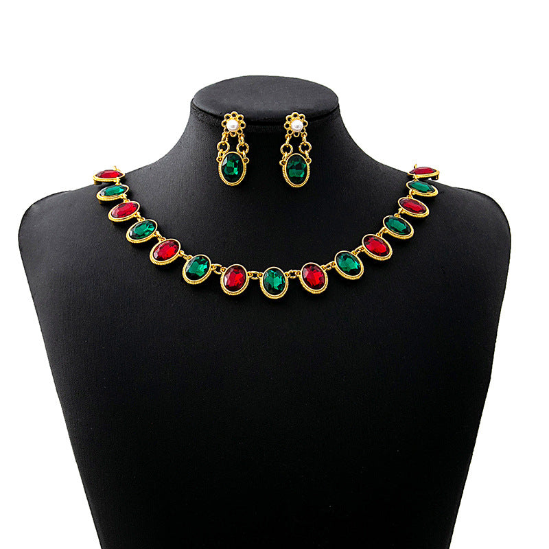 Wholesale Oval Square Jewelry Set Flowers Evening Bridal Accessories Necklace Vintage Earrings