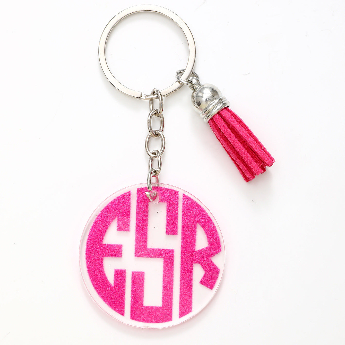 Wholesale Round Colorful Printed Coconut Tree Letters Acrylic Tassel Keychain