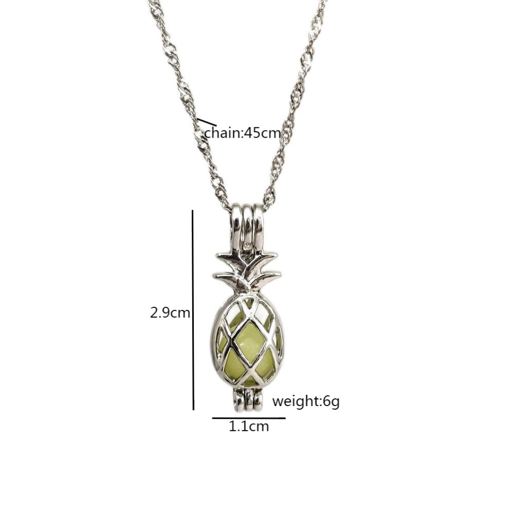 Wholesale  Hollow Pineapple Luminous  Alloy  And Fluorescent Stone Necklace