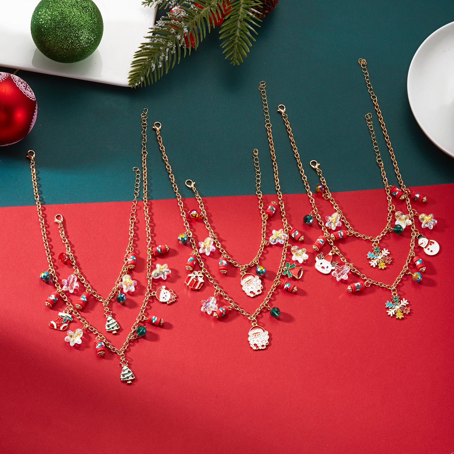 Wholesale Christmas tree snowman  collarbone chain  Necklace Set