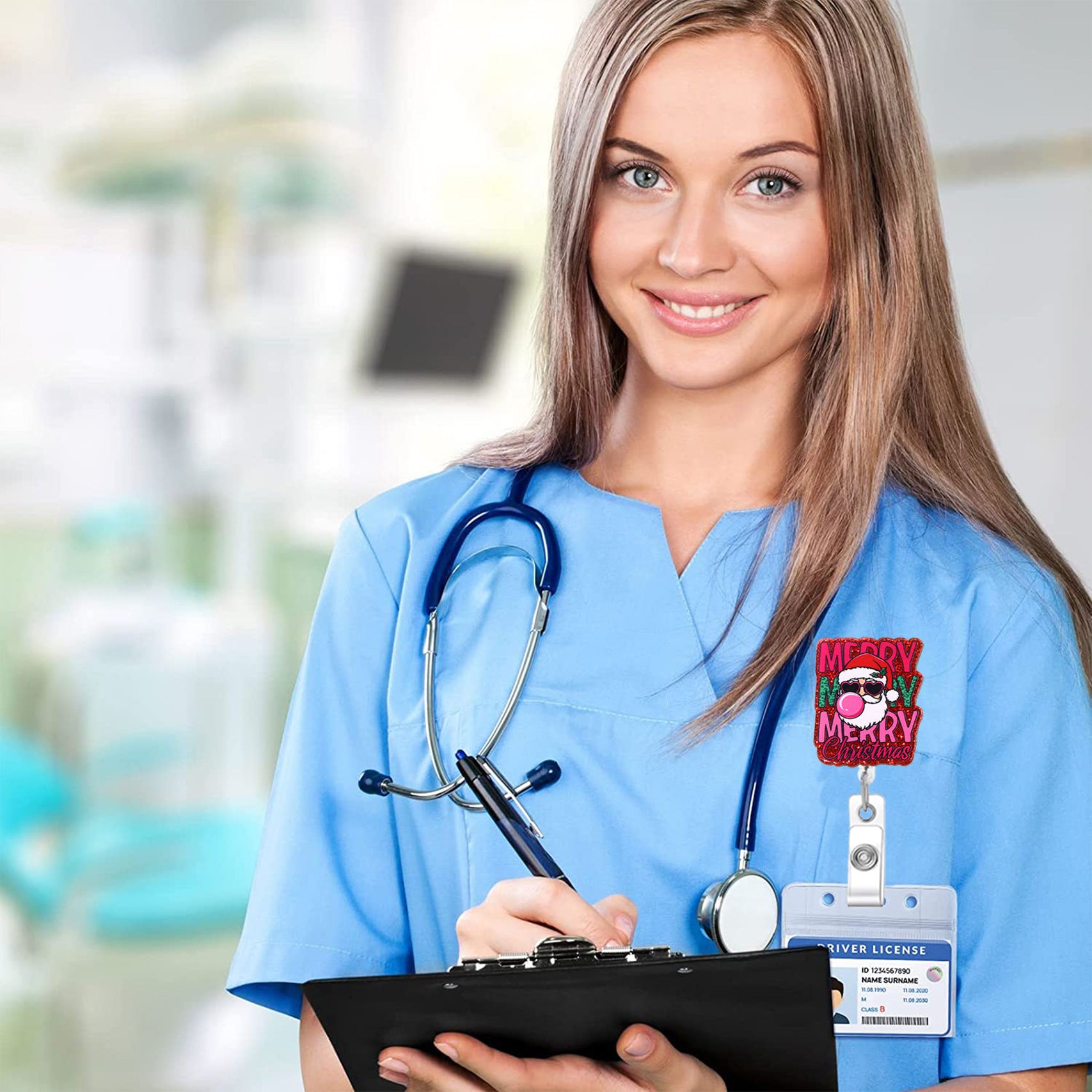 Wholesale Christmas series easy-pull retractable rotating badge