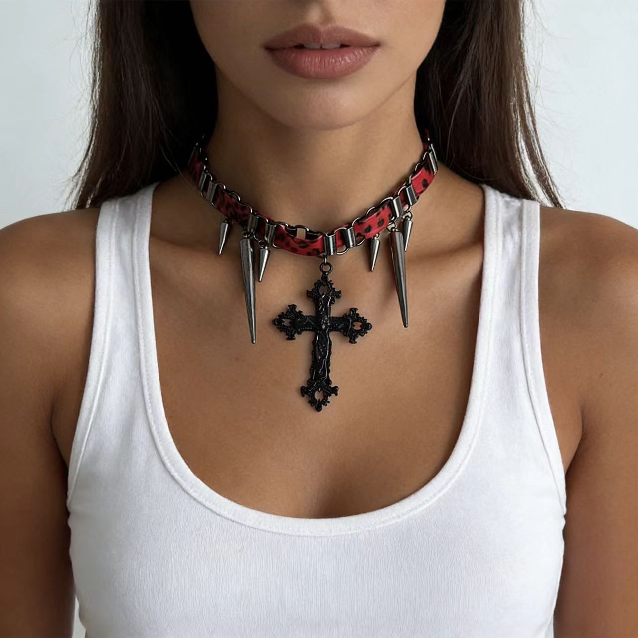 Wholesale Dark Gothic style cross long pendant necklace