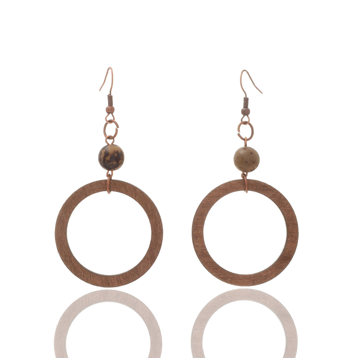 Wholesale Geometric Exaggerated Hollow Round Wooden Earrings