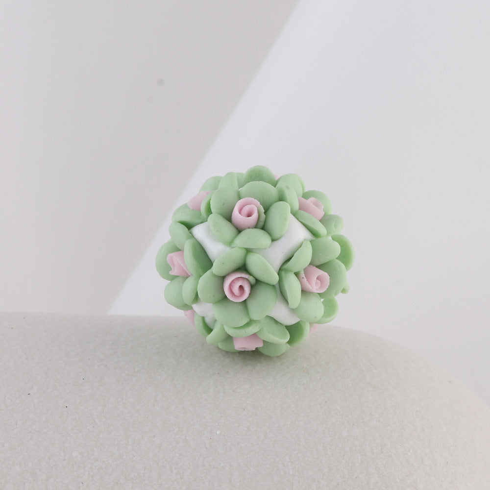 Wholesale 6pcs Colorful Rose Balls Soft Clay Drill Ball Straight Hole Beads