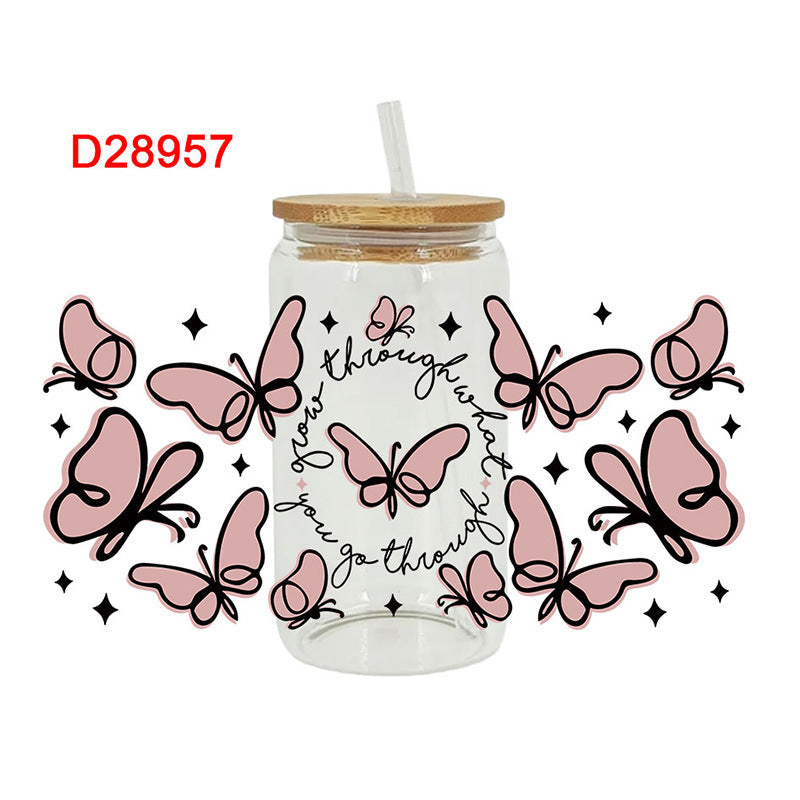 Wholesale Colorful Cartoon Butterfly 16oz Cup UV DTF Wraps