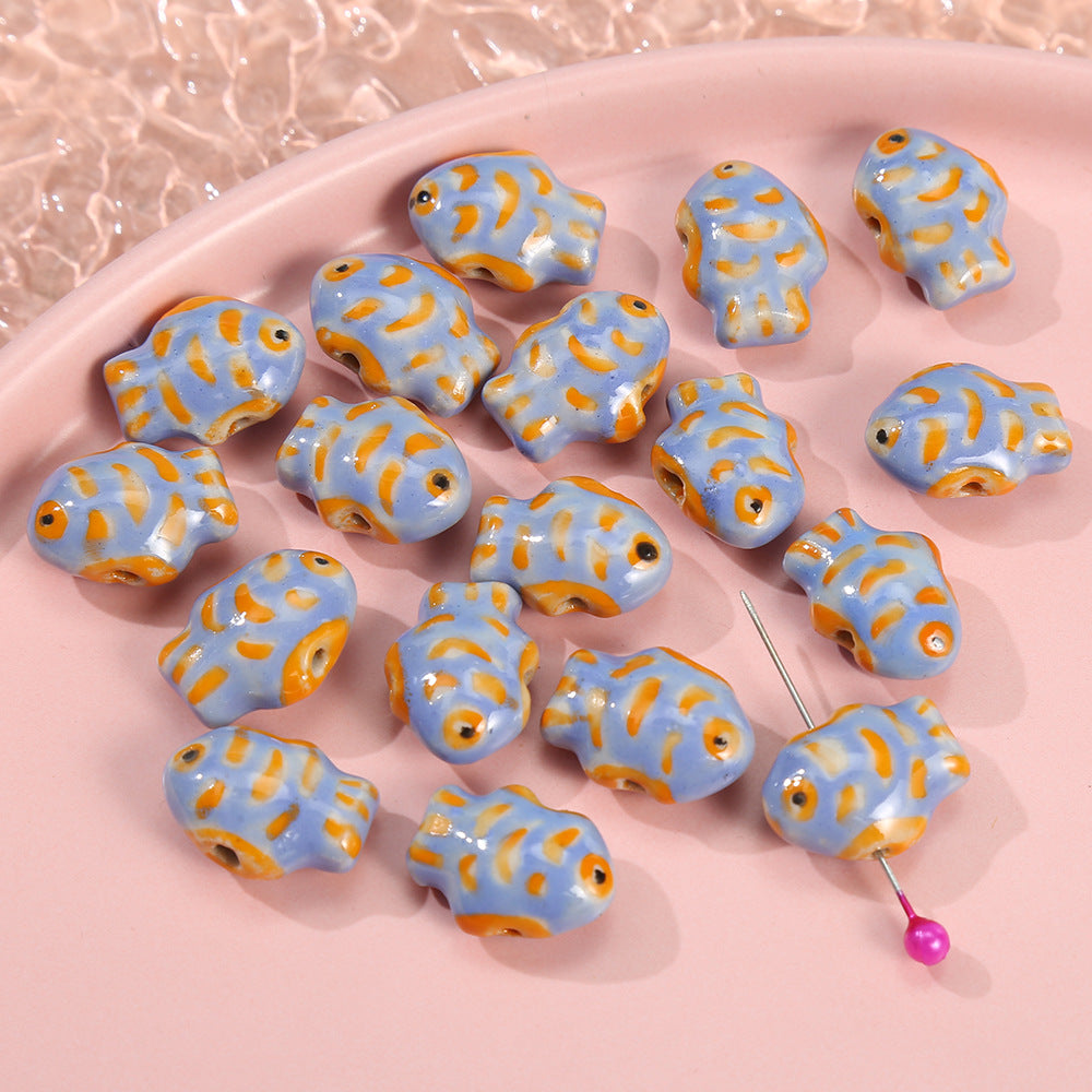 Wholesale 5pcs/pack Showa Hand Painted Fish Ceramic Beads