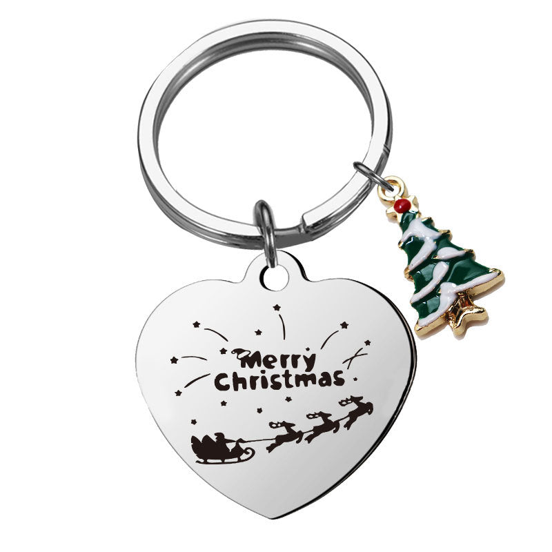 Wholesale Christmas Cartoon Christmas Tree Stainless Steel Keychain